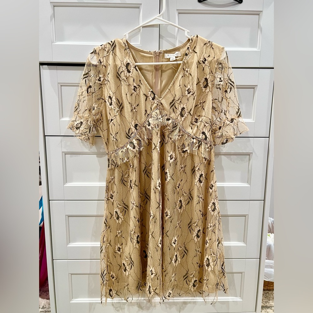 Francesca’s yellow lace floral summer short/mini dress
